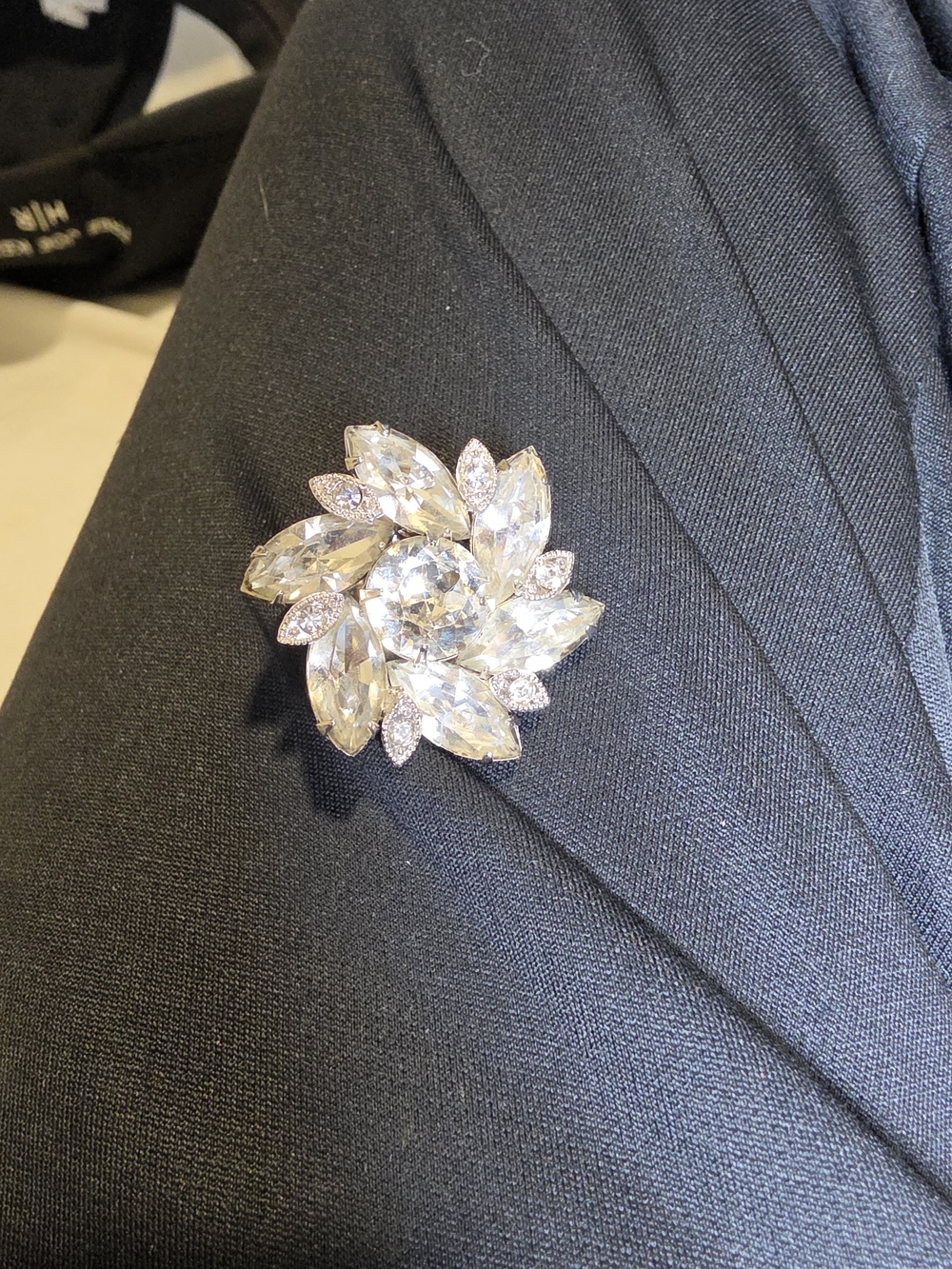 Clear Crystal Floral Brooch - Sparkling Silver-Tone Accent